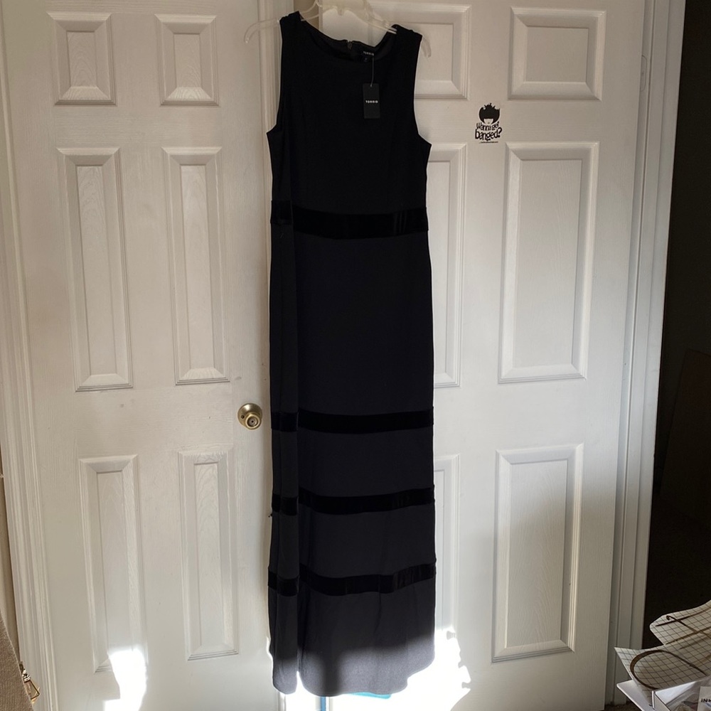 Torrid Formal Gown size 12 Black with Velvet Stripes